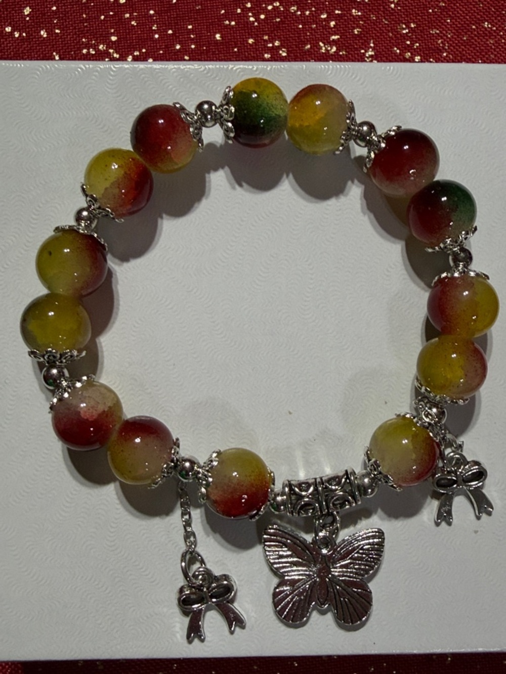 Multicolor Beaded Butterfly Charm Bracelet - Women Jewelry